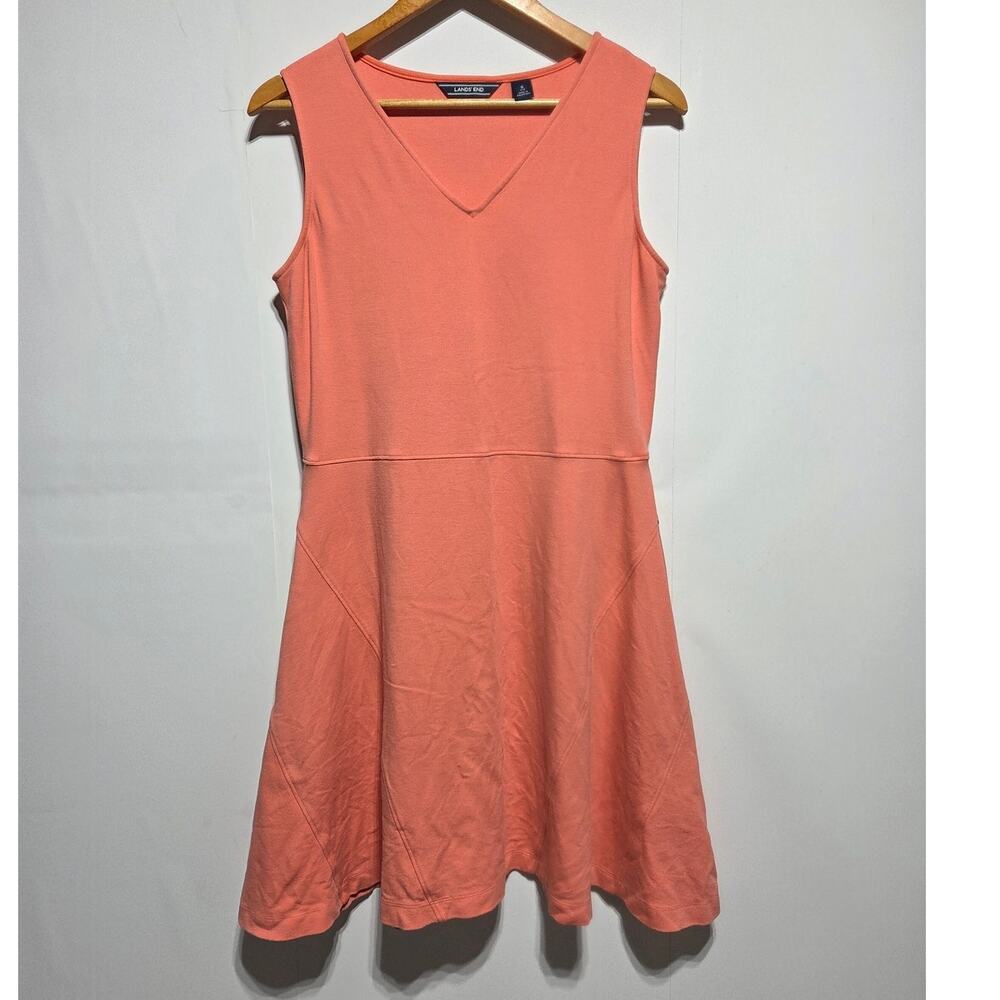 Lands' End Orange V-neck Fit-in-flare Sleeveless Midi Dress Size Small